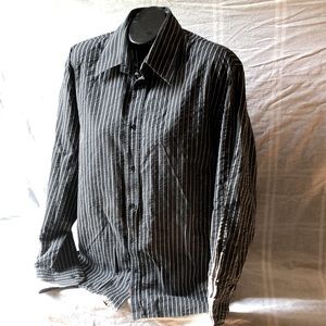 $90 Report Collection black striped woven shirt men’s size XL